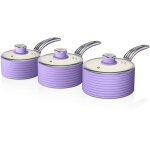 Swan swps3020purn retro batterie de cuisine 3 casseroles 16 18 20cm induction antiadhsive ceramic violet ...