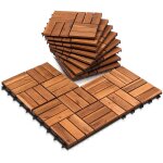 Swanew 11x dalles de terrasse en bois d'acacia 1m dalle clipsable 30x30cm revtement de sol extrieur ...