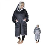 Sweat � capuche, plaid, couverture, pull - sherpa et flanelle - adulte - gris fonc� - vivezen