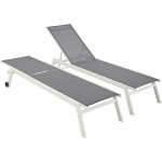 Lot de 2 bains de soleil elsa en aluminium et textil�ne . transats multi positions avec roulettes blanc ...