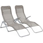 Lot de 2 bains de soleil pliants - levito gris taupe - transats textilne 2 positions. chaises longues ...