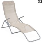 Lot de 2 bains de soleil pliants - levito taupe - transats textil�ne 2 positions. chaises longues