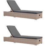 Lot de 2 bains de soleil r�sine tress�e. coussins polyester gris. multi positions