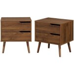 Sweeek - lot de 2 tables de chevet d�cor bois teint� noyer. 2 tiroirs. pieds en pin massif