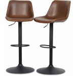 Sweeek - lot de 2 tabourets de bar rglables - noah - simili cuir marron - hauteur rglable 60. 5 / 81. ...