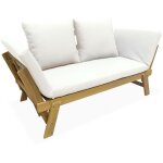 Banquette de jardin beige 2 / 3 places jalance. accoudoirs modulables 155 / 200x72x74. 5cm