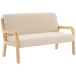 Sweeek - banquette scandinave enfant en bois et tissu bouclette beige 2 places