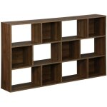 Sweeek - biblioth�que design asym�trique noyer. pieter. 3 �tag�res. 12 compartiments de rangement