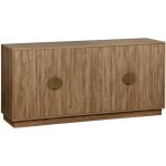Sweeek - buffet exotique 4 portes. effet bois de manguier rainur�. buffet bas. poign�es en m�tal dor�. ...