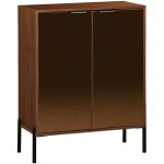 Sweeek - buffet vintage effet bois de noyer. buffet haut. vaisselier. deux portes vitr�es aspect fum�. ...