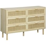 Sweeek - commode 6 tiroirs cannage et effet bois camargue l 120 x p 40 x h 80cm Sweeek - commode 6 tiroirs cannage et effet bois camargue l 120 x p 40 x h 80cm