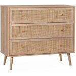 Sweeek - commode en d�cor bois et cannage 90x39x79cm - boh�me - 3 tiroirs