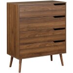 Sweeek - commode décor bois de noyer. 4 tiroirs. pieds en pin massif Sweeek - commode décor bois de noyer. 4 tiroirs. pieds en pin massif