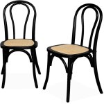 Lot de deux chaises vintage en bois avec assise en rotin et dossier arrondi coloris noir