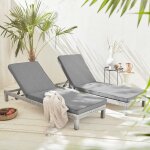Ensemble de 2 bains de soleil en r�sine tress�e lounge pisa transat nuances de gris / gris chin�