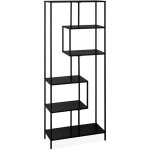 Sweeek - etagre bibliothque asymtrique 6 tages en mtal noir industrielle l 77 x p 33 x h 185cm