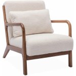 Fauteuil  bouclettes . pieds bois d'hva teint noyer clair. 1 place droit fixe. pieds compas scandinave. ...