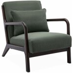 Fauteuil velours ctel vert . pieds bois d'hva teint weng. 1 place droit fixe. pieds compas scandinave. ...