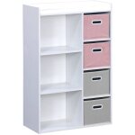 Sweeek - meuble de rangement pour enfant avec 7 compartiments et 2 paniers roses et 2 paniers gris en ...