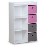 Sweeek - meuble de rangement pour enfant. blanc - camille - avec 7 compartiments et 4 paniers gris et ... Sweeek - meuble de rangement pour enfant. blanc - camille - avec 7 compartiments et 4 paniers gris et ...
