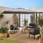 Parasol d�port� rectangulaire gris 3x4m. m�t effet bois + dalles � lester 50x50cm