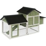 Poulailler en bois blanc et vert galinette. 3 poules. cage  poule avec enclos