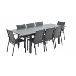 Salon de jardin chicago 8 places table  rallonge extensible 175 / 245cm alu textilne anthracite / gris ...