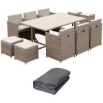 Salon de jardin r�sine tress�e 6 - 10 places + housse de protection gris fonc� polyester beige / beige ...