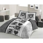 Lovely home - parure de couette 3 pieces coton 57 fils gris fonc� 240x260 cm - sweet heart