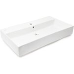Lavabo sur colonne c�ramique 80, 5x46, 5 cm ? trou pour mitigeur au milieu ? satinf8046 ? finition brillante ...