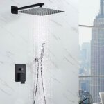 Syst�me de douche encastr� - noir mat - avec pommeau de douche carr� de 30 x 30 cm et robinet de douche ...