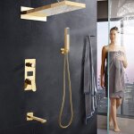 Syst�me de douche avec thermostat (dor�) - douche � effet pluie - colonne de douche - pomme de douche ...