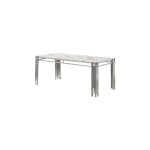 Homy france - table 6 � 8 couverts flute chrome plateau en verre effet marbr� blanc 180 cm