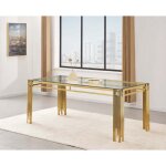 Table � manger rectangulaire gold plateau en verre transparent - 180x90x75 cm - flute