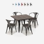 Table 80x80 + 4 chaises style industriel bois mtal cuisine hustle wood black - gris fonc