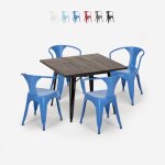 Table 80x80cm + 4 chaises design industriel style cuisine et bar hustle black - bleu