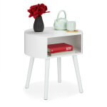 Table d'appoint, table de chevet ronde casier, pieds en bois, design simple, hxlxp 47, 5 x 46 x 40 cm ... Table d'appoint, table de chevet ronde casier, pieds en bois, design simple, hxlxp 47, 5 x 46 x 40 cm ...