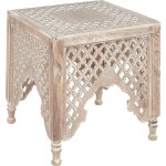 Table d'appoint claire en bois de manguier ajour� oriental bout de canap� kadma