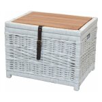 Table d'appoint coffre en bois salon table basse en rotin blanc avec espace de rangement taba05129