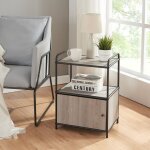 [en. casa] - table d'appoint gulen avec porte d'armoire mtal mdf 60 x 43 x 33 cm noir effet chne