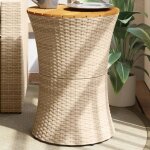 Vidaxl - table d'appoint de jardin forme tambour beige rotin bois massif