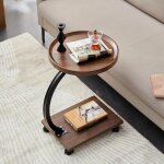 Sinbinta - table d'appoint avec roulettes, petite table d'appoint en bois, table basse salon en forme ...