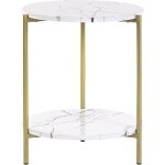 Beliani ? table d'appoint ronde effet marbre blanc et dor� ? pieds en m�tal ? dimensions 40x40x51cm ? ...