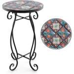 Table d'appoint en mosa�que, table de jardin en m�tal avec plateau en carreaux & cadre en m�tal robuste, ...