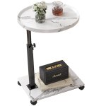 Sinbinta - table d'appoint en forme de c avec roulettes, table basse moderne r�glable en hauteur, petite ...
