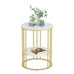 Table d?appoint ronde de design bout de canap pour salon 40x40x54cm table de chevet en marbre blanche ...