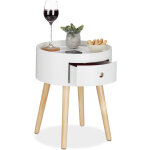 Relaxdays - table d'appoint ronde, tiroir, pieds en bois, design scandinave, minimaliste, hxd 46 x 38 ...