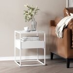 [en. casa] - table d'appoint vissenbjerg acier laqu� verre tremp� 51 x 40 x 40 cm blanc mat