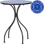 Beliani ? table de jardin vintage ronde en m�tal avec plateau en mosa�que c�ramique ? 2 places ? r�sistante ...
