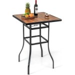 Table de bar carr�e, table de jardin d'ext�rieur avec trou pour parasol de 39mm, plateau imitation bois ...